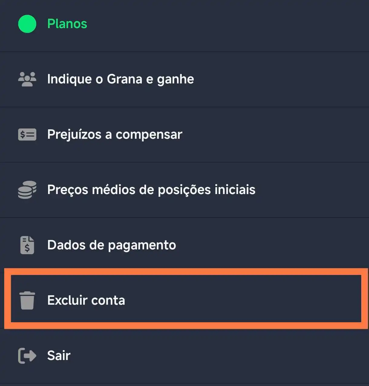Botão escrito 'Excluir conta'